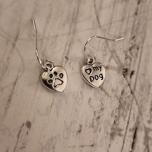 Love my Dog Paw print Asymetrical Earring set French style sterling Post ER